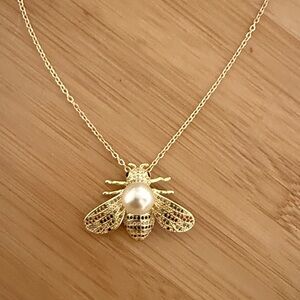 Gold Bee Pendant Women’s Necklace with Multicolor Accents 19-20”